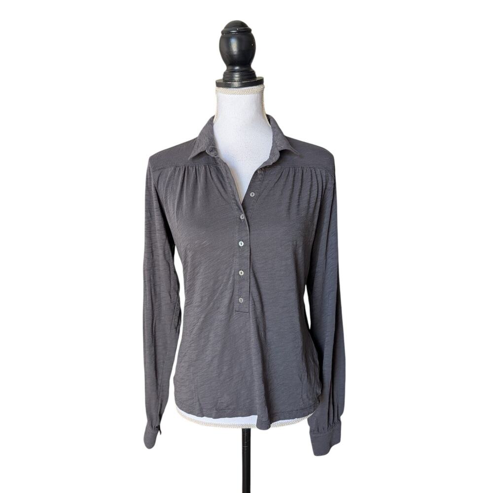 Goldie Lewinter Charcoal Gray 100% Pima Cotton Slub Pullover Henley Top Medium